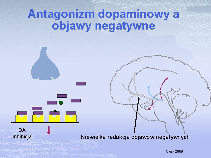Antagonizm dopaminowy a objawy negatywne DA inhibicja Niewielka redukcja objawów negatywnych Clerk 2006 