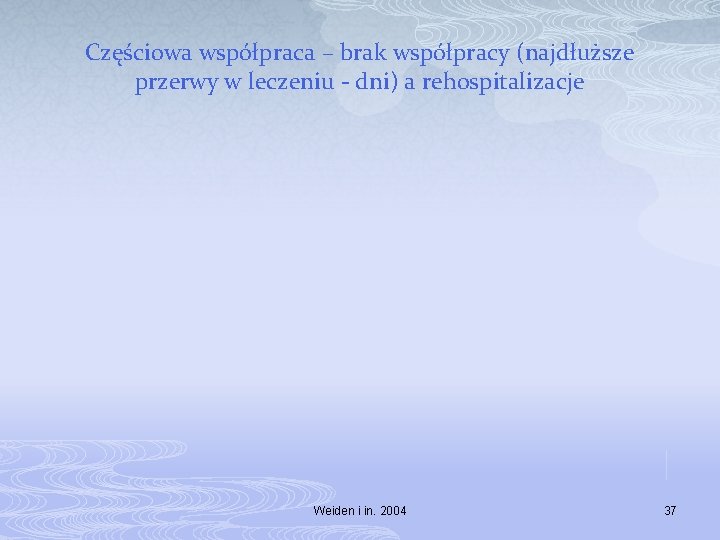 Częściowa współpraca – brak współpracy (najdłuższe przerwy w leczeniu - dni) a rehospitalizacje Weiden