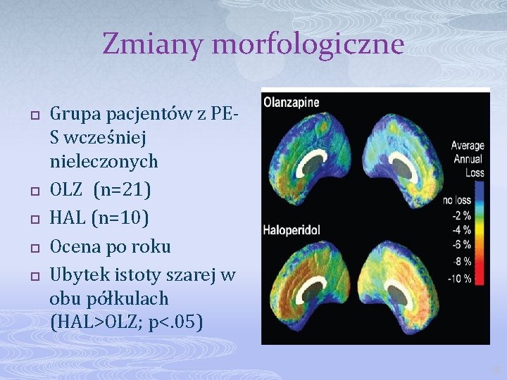 Zmiany morfologiczne p p p Grupa pacjentów z PES wcześniej nieleczonych OLZ (n=21) HAL