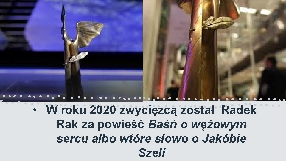  • W roku 2020 zwycięzcą został Radek Rak za powieść Baśń o wężowym