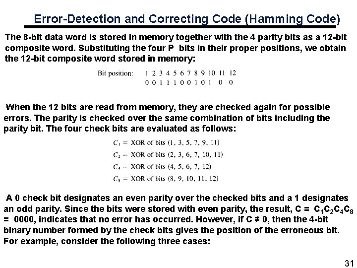 Error-Detection and Correcting Code (Hamming Code) The 8 -bit data word is stored in