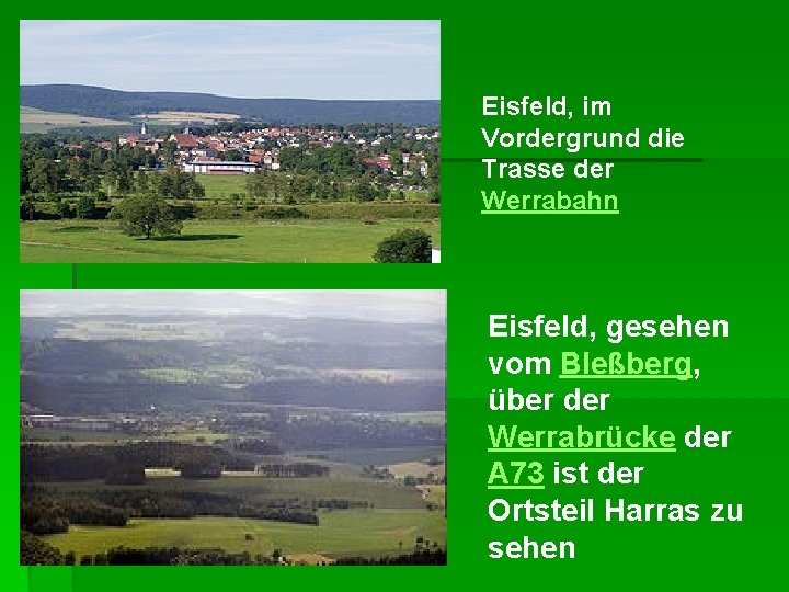 Eisfeld, im Vordergrund die Trasse der Werrabahn Eisfeld, gesehen vom Bleßberg, über der Werrabrücke