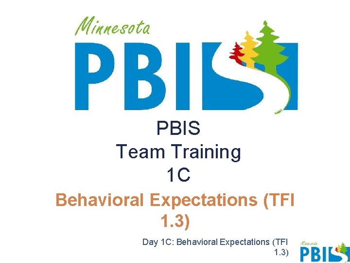 PBIS Team Training 1 C Behavioral Expectations (TFI 1. 3) Day 1 C: Behavioral