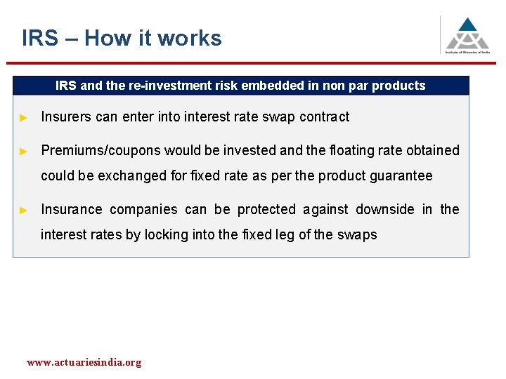 IRS – How it works IRS and the re-investment risk embedded in non par