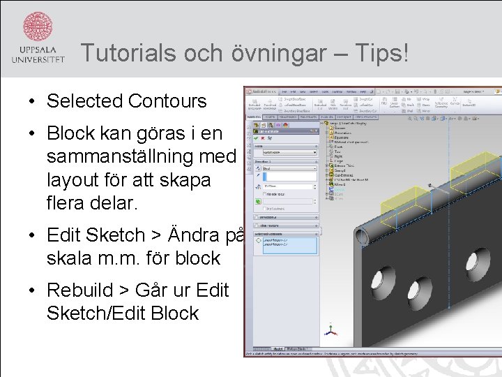 Tutorials och övningar – Tips! • Selected Contours • Block kan göras i en
