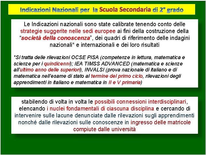 Scuola Secondaria Le Indicazioni nazionali sono state calibrate tenendo conto delle strategie suggerite nelle