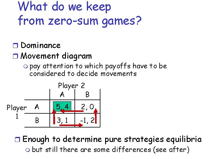 What do we keep from zero-sum games? r Dominance r Movement diagram m pay