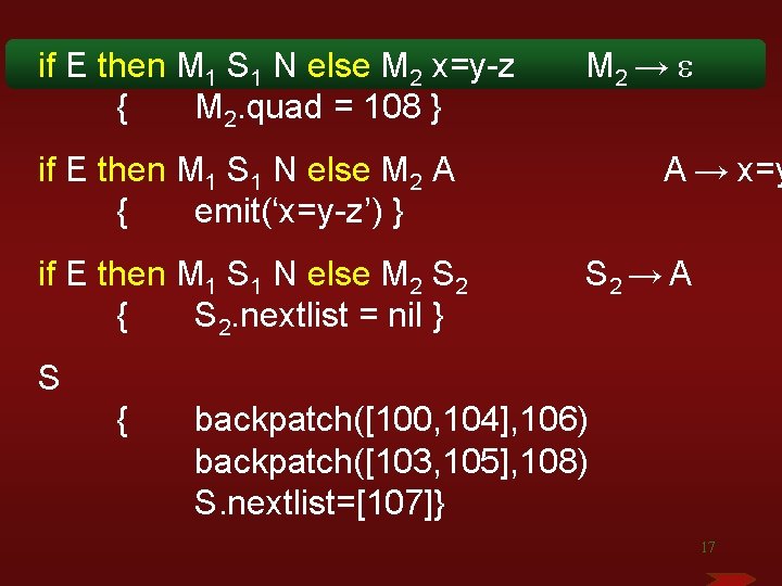 if E then M 1 S 1 N else M 2 x=y-z { M