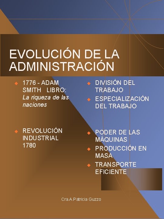 EVOLUCIÓN DE LA ADMINISTRACIÓN u u 1776 - ADAM SMITH LIBRO: La riqueza de EVOLUCIÓN DE LA ADMINISTRACIÓN u u 1776 - ADAM SMITH LIBRO: La riqueza de