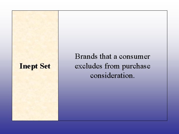 Inept Set Brands that a consumer excludes from purchase consideration. 