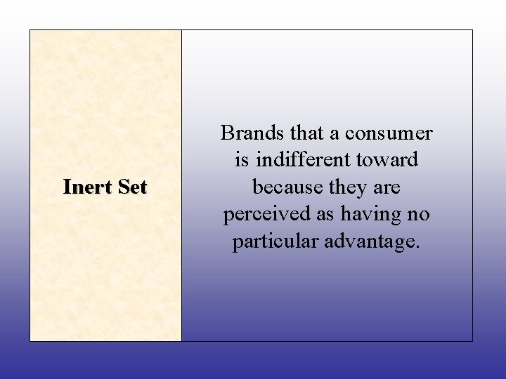 Inert Set Brands that a consumer is indifferent toward because they are perceived as