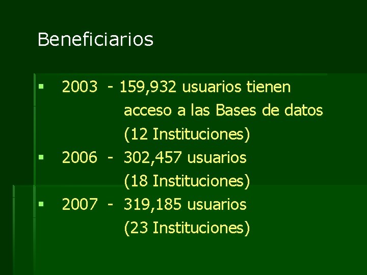 Beneficiarios § 2003 - 159, 932 usuarios tienen acceso a las Bases de datos