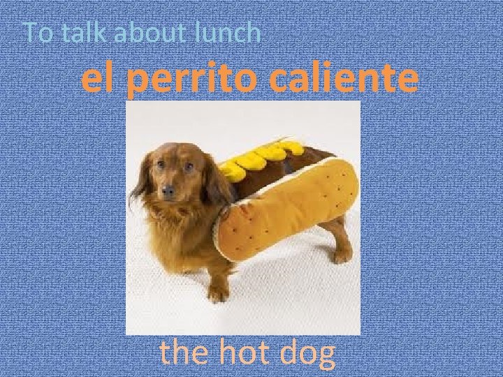 To talk about lunch el perrito caliente the hot dog 