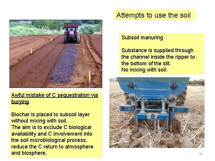 Attempts to use the soil Subsoil manuring Substance is supplied through the channel inside