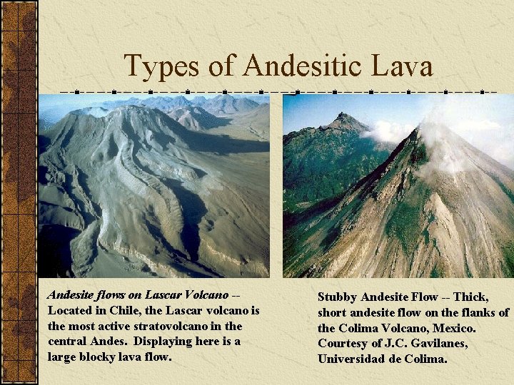 Types of Andesitic Lava Andesite flows on Lascar Volcano -Located in Chile, the Lascar