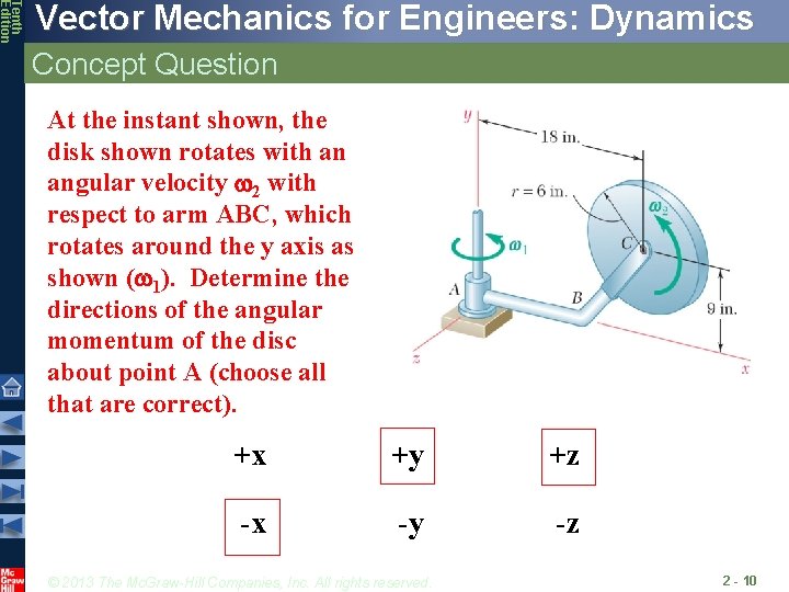 Tenth Edition Vector Mechanics for Engineers: Dynamics Concept Question At the instant shown, the