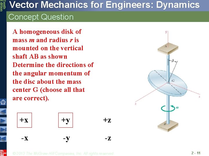 Tenth Edition Vector Mechanics for Engineers: Dynamics Concept Question A homogeneous disk of mass