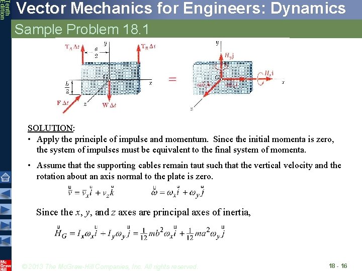 Tenth Edition Vector Mechanics for Engineers: Dynamics Sample Problem 18. 1 SOLUTION: • Apply