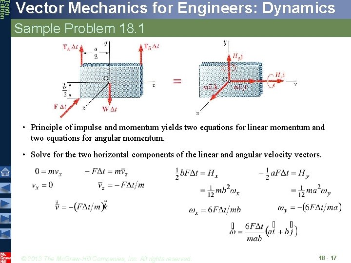 Tenth Edition Vector Mechanics for Engineers: Dynamics Sample Problem 18. 1 • Principle of
