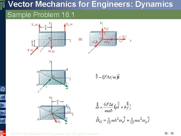 Tenth Edition Vector Mechanics for Engineers: Dynamics Sample Problem 18. 1 © 2013 The