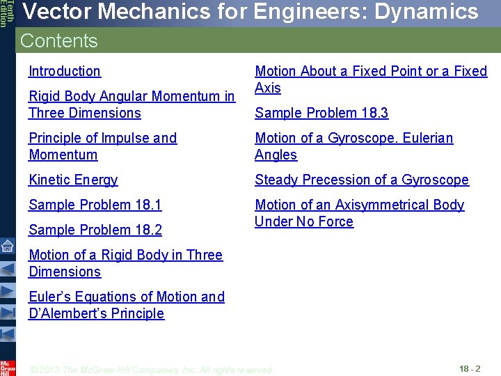Tenth Edition Vector Mechanics for Engineers: Dynamics Contents Introduction Rigid Body Angular Momentum in