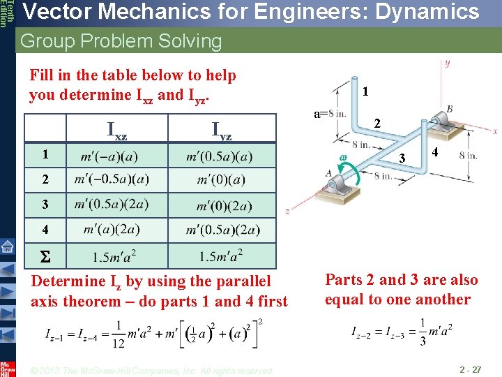 Tenth Edition Vector Mechanics for Engineers: Dynamics Group Problem Solving Fill in the table