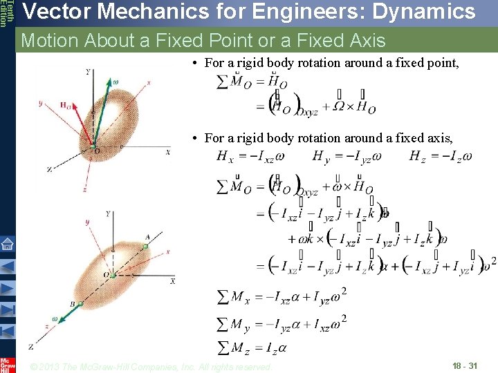 Tenth Edition Vector Mechanics for Engineers: Dynamics Motion About a Fixed Point or a