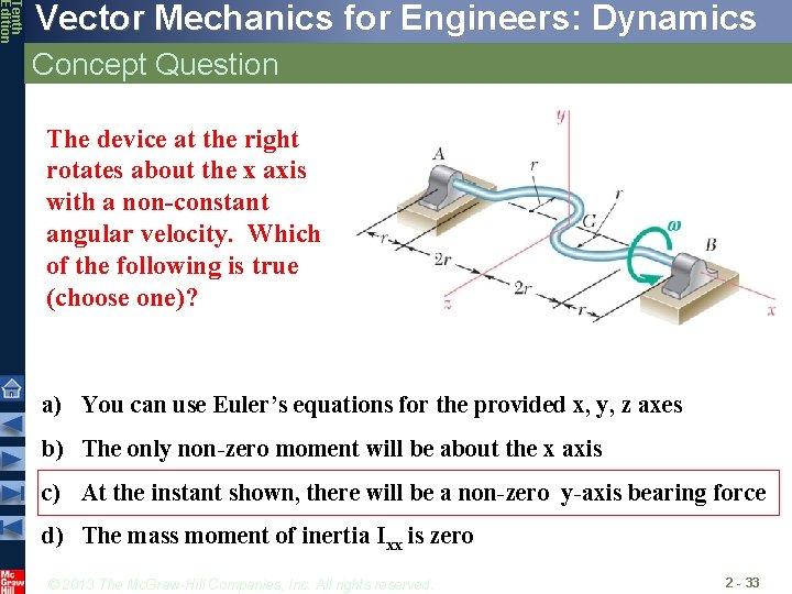 Tenth Edition Vector Mechanics for Engineers: Dynamics Concept Question The device at the right