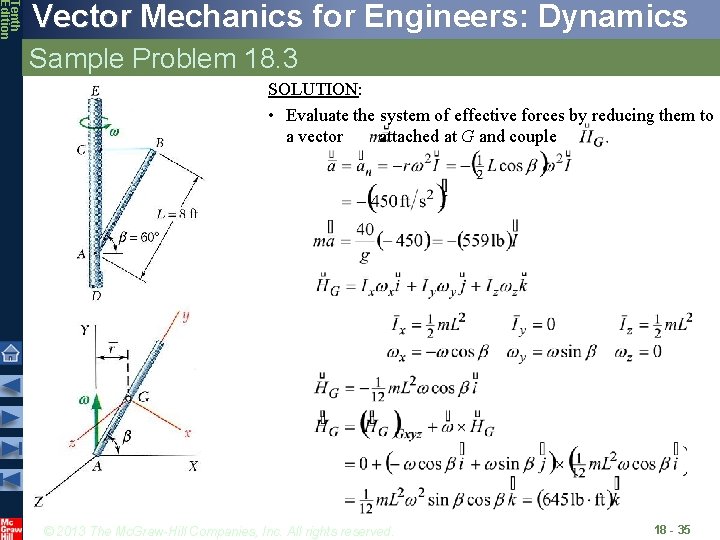 Tenth Edition Vector Mechanics for Engineers: Dynamics Sample Problem 18. 3 SOLUTION: • Evaluate