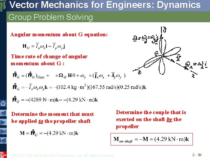 Tenth Edition Vector Mechanics for Engineers: Dynamics Group Problem Solving Angular momentum about G