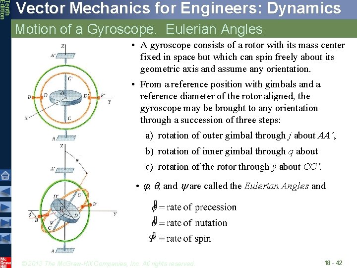 Tenth Edition Vector Mechanics for Engineers: Dynamics Motion of a Gyroscope. Eulerian Angles •