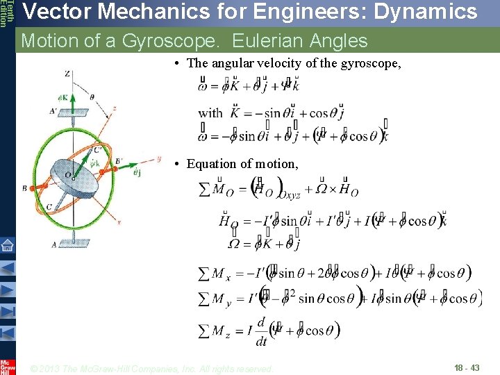 Tenth Edition Vector Mechanics for Engineers: Dynamics Motion of a Gyroscope. Eulerian Angles •