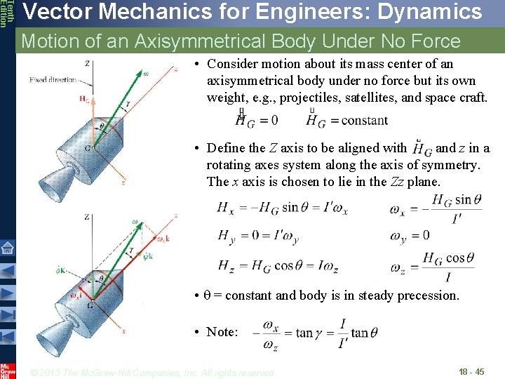 Tenth Edition Vector Mechanics for Engineers: Dynamics Motion of an Axisymmetrical Body Under No