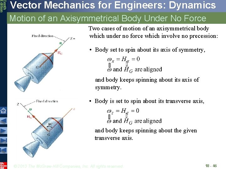 Tenth Edition Vector Mechanics for Engineers: Dynamics Motion of an Axisymmetrical Body Under No