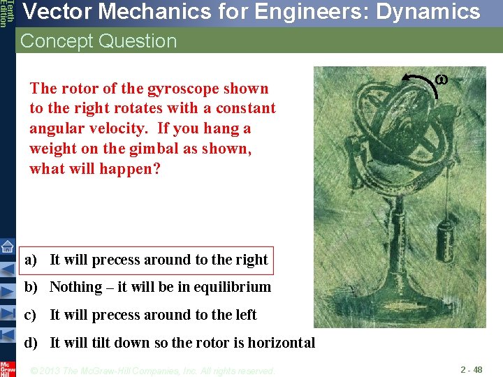 Tenth Edition Vector Mechanics for Engineers: Dynamics Concept Question The rotor of the gyroscope