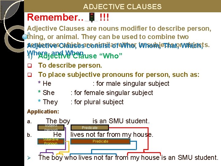 Rusman Butar ADJECTIVE CLAUSES Remember…. . !!!!! Adjective Clauses are nouns modifier to describe