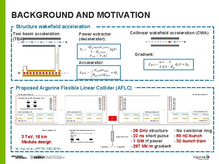 BACKGROUND AND MOTIVATION Structure wakefield acceleration Two beam acceleration (TBA) Power extractor (decelerator): Collinear