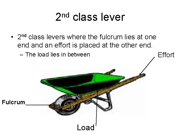 2 nd class lever • 2 nd class levers where the fulcrum lies at