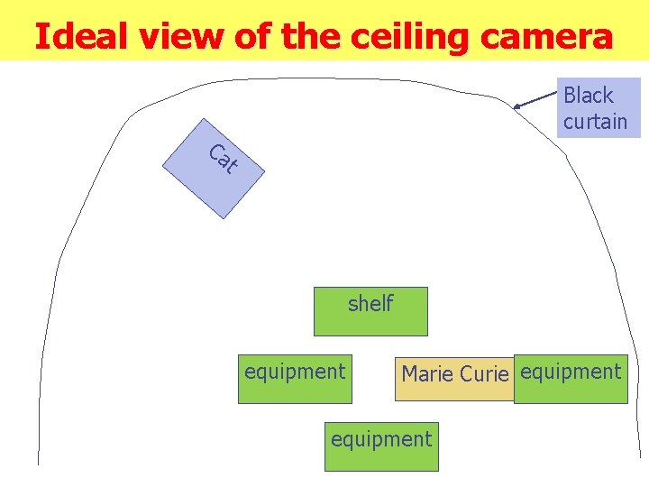 Ideal view of the ceiling camera Black curtain Ca t shelf equipment Marie Curie