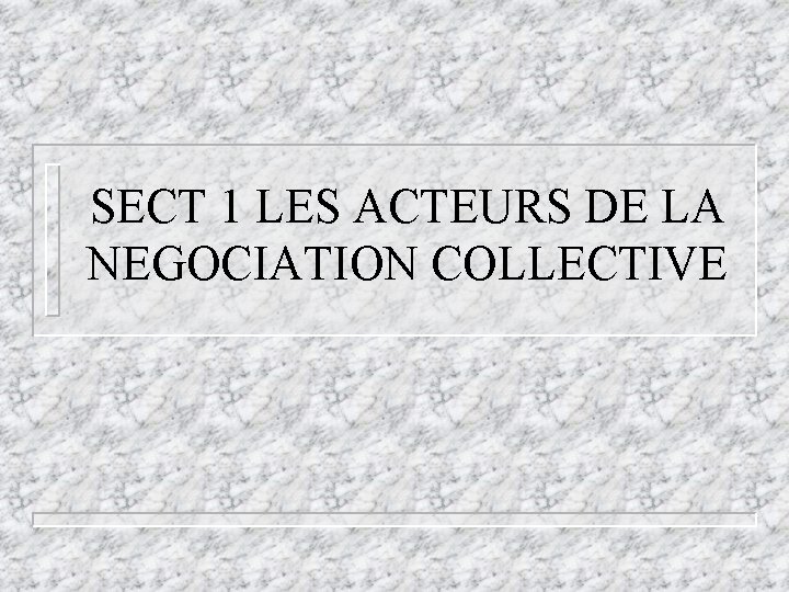SECT 1 LES ACTEURS DE LA NEGOCIATION COLLECTIVE SECT 1 LES ACTEURS DE LA NEGOCIATION COLLECTIVE