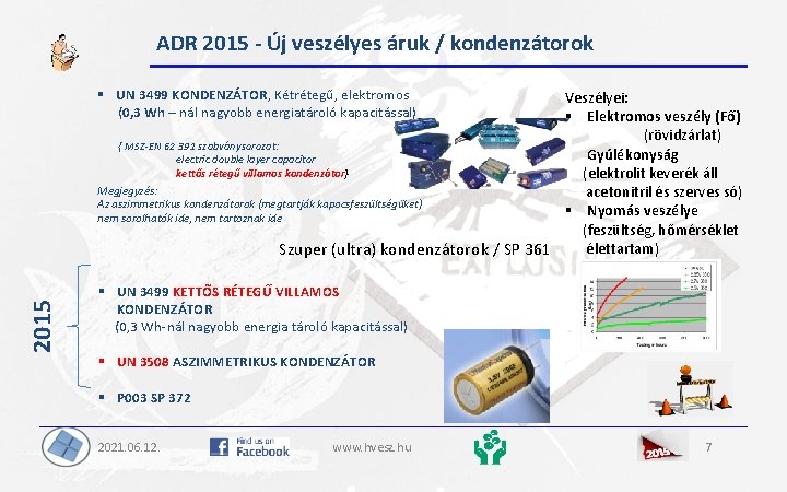 ADR 2015 - Új veszélyes áruk / kondenzátorok § UN 3499 KONDENZÁTOR, Kétrétegű, elektromos