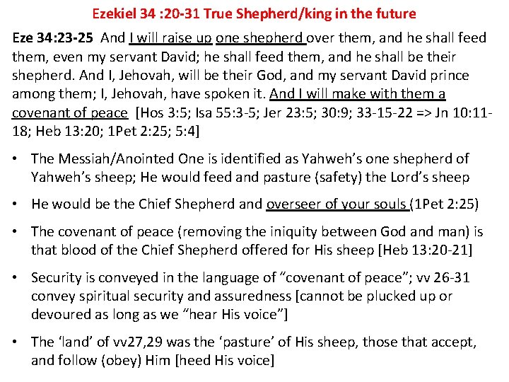 Ezekiel 34 : 20 -31 True Shepherd/king in the future Eze 34: 23 -25