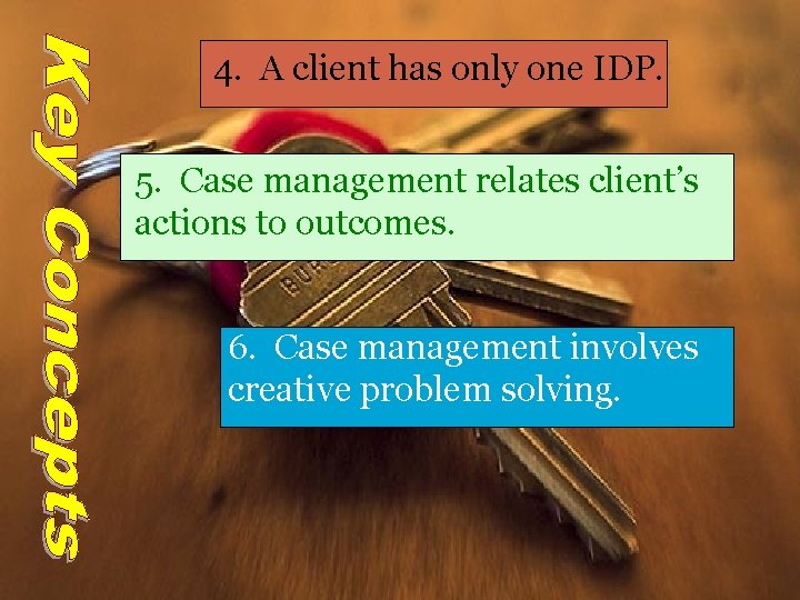 4. A client has only one IDP. 5. Case management relates client’s actions to