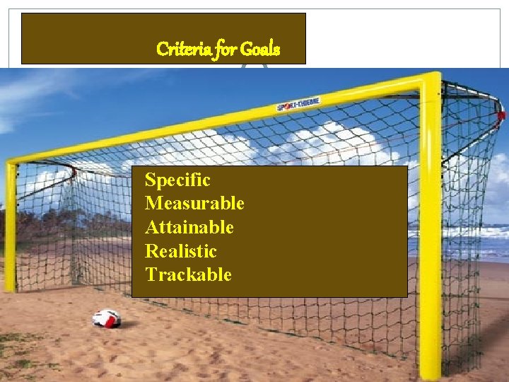 Criteria for Goals Specific Measurable Attainable Realistic Trackable 