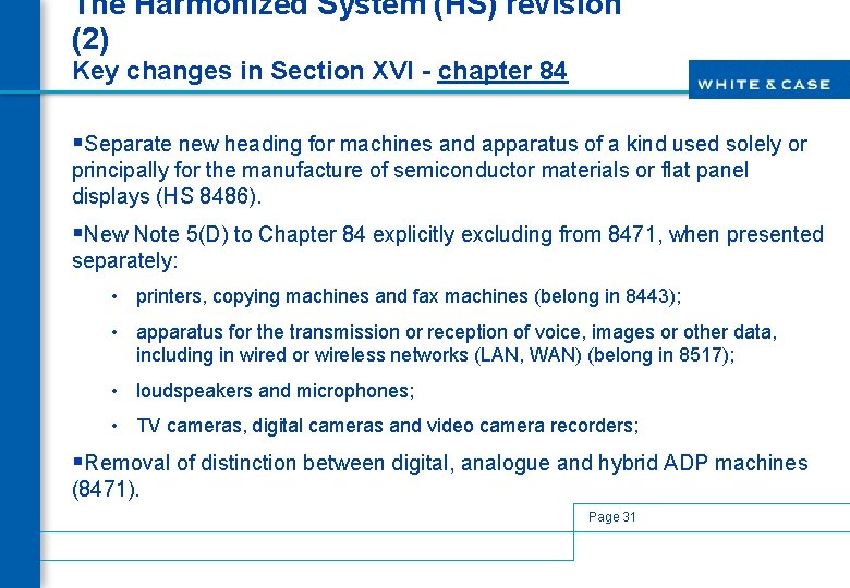 The Harmonized System (HS) revision (2) Key changes in Section XVI - chapter 84