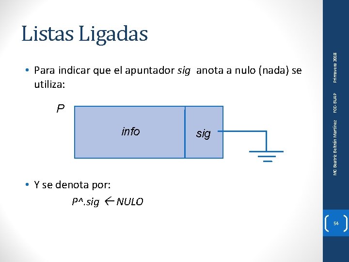 P info sig MC Beatriz Beltrán Martínez FCC-BUAP • Para indicar que el apuntador