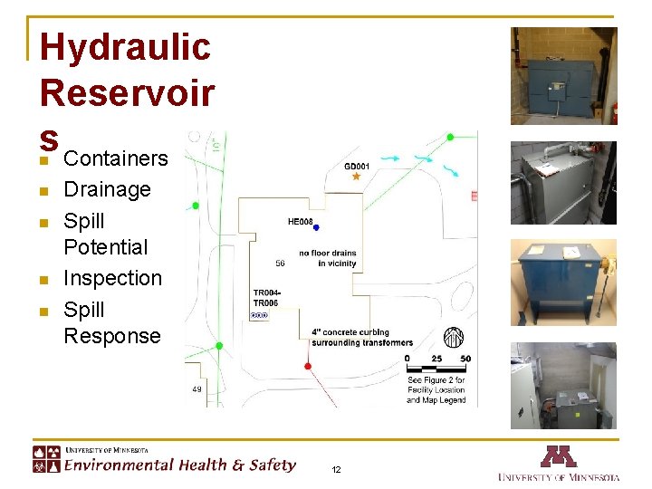 Hydraulic Reservoir s Containers n n n Drainage Spill Potential Inspection Spill Response 12