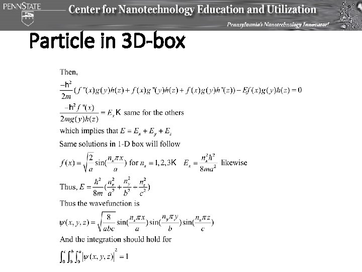Particle in 3 D-box Particle in 3 D-box