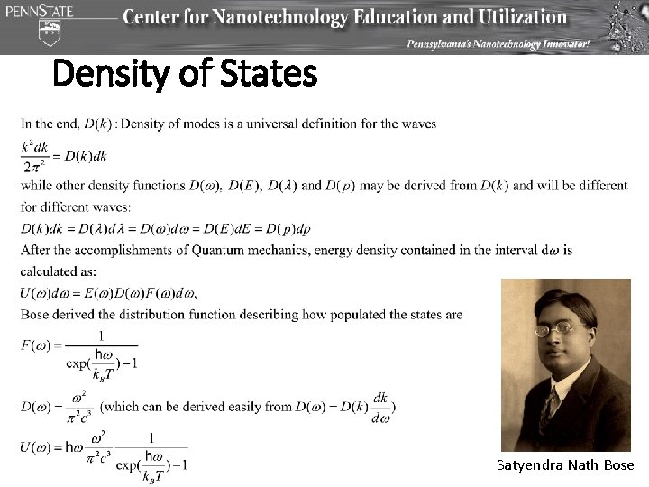 Density of States Satyendra Nath Bose Density of States Satyendra Nath Bose