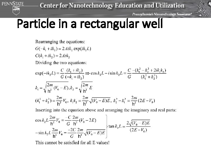 Particle in a rectangular well Particle in a rectangular well